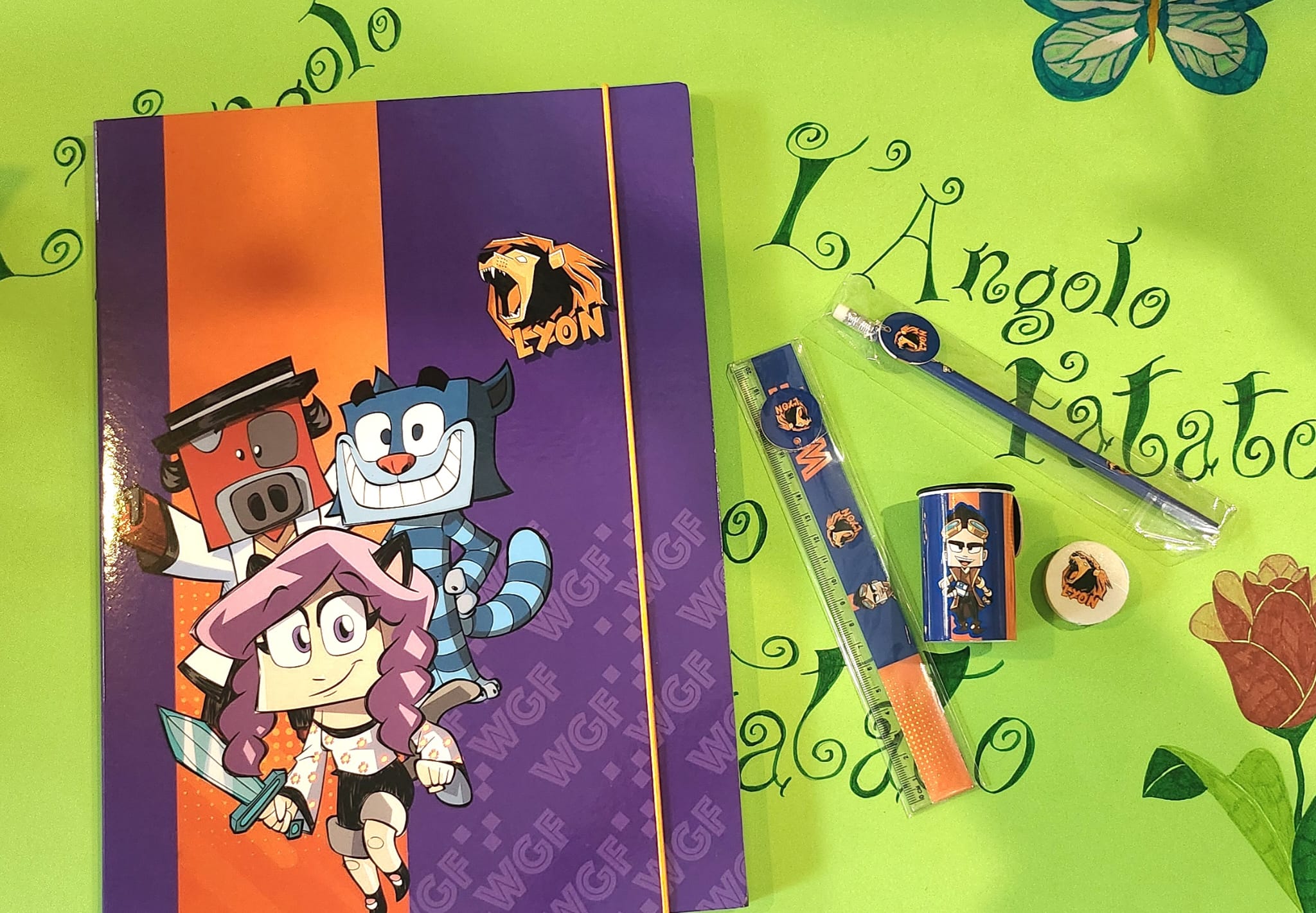 Set Elastico e cancelleria viola/arancione
